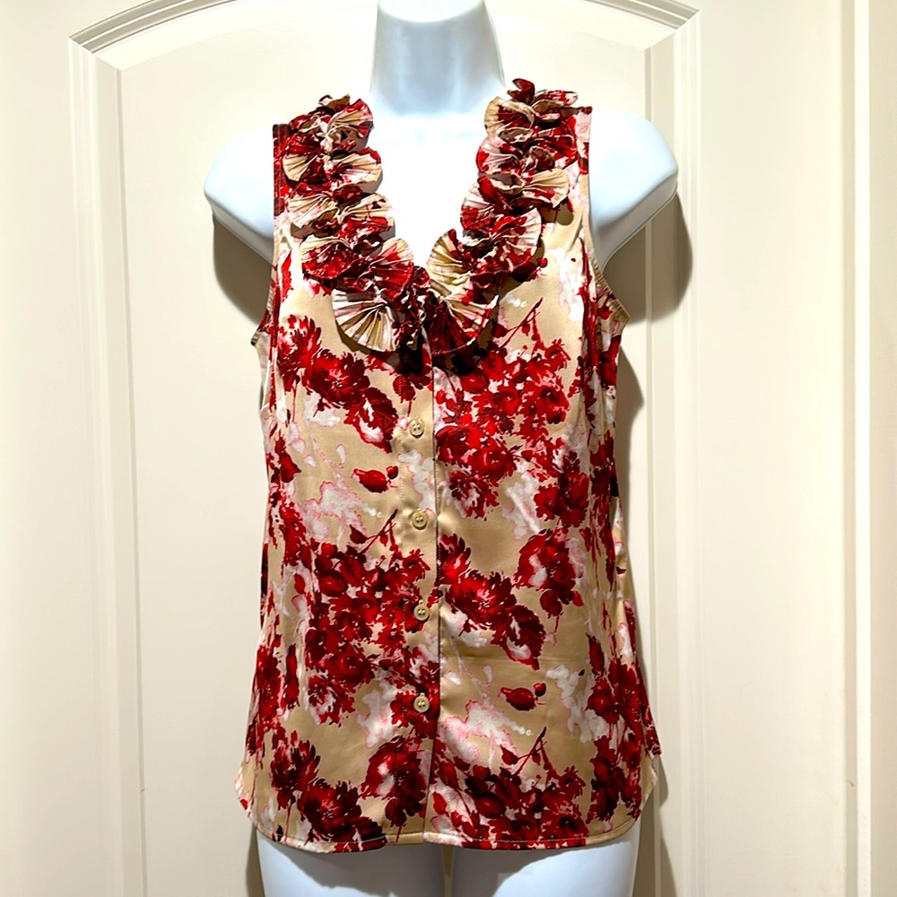 Loft Beige & Burgundy Shirt. Size XS